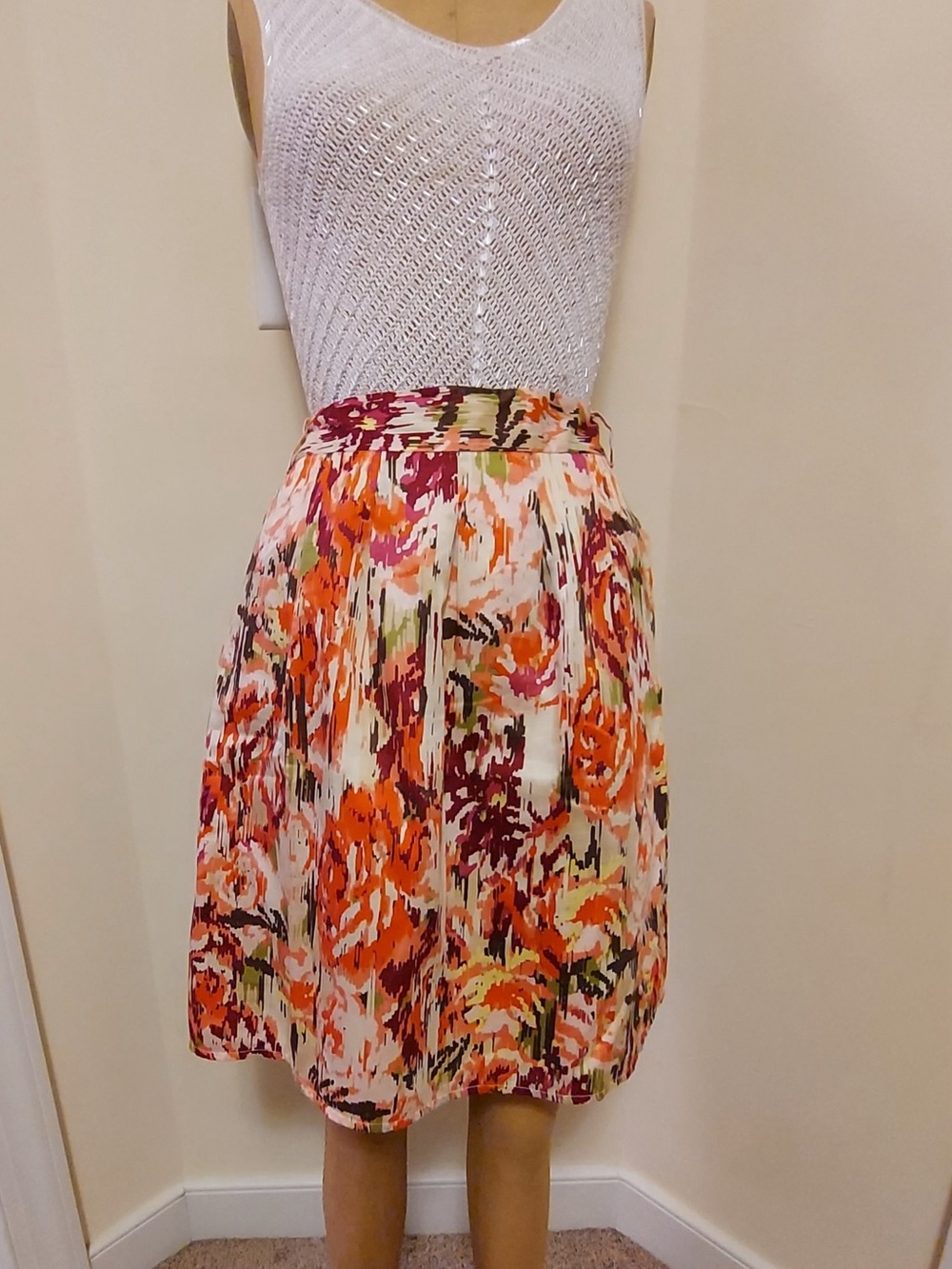 Liz Claiborne Floral Circle Skirt in Orange, Pink and Cream